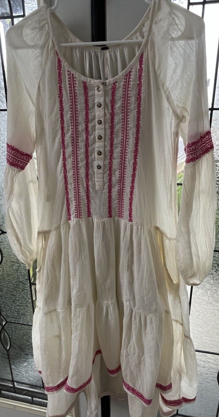 Free People Embroidery Cotton Gauze Womens Dress Small White Assymetric Fairy
